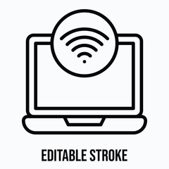 Wi-Fi Signal on Laptop Screen Isolated Vector Lineal Style Icon,