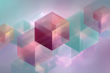 Abstract design featuring overlapping translucent cubes in pastel colors, creating a soft and ethereal mood.