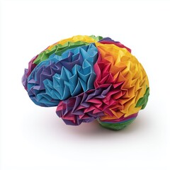 Colorful Origami Brain: A Masterpiece of Intricate Design , isolated on white background png