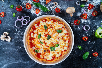 Margherita Pizza on a White Porcelain Plate