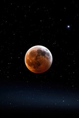 Fototapeta premium Breathtaking Red Moon Illuminates the Night Sky Casting a Mysterious Glow Over the Landscape Evoking Awe and Wonder in Celestial Observation