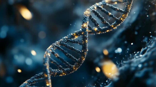 Dark Blue Glowing DNA Strand Abstract Background