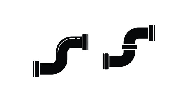 Two black s shaped pipe bends displayed on a white background