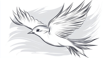 Obraz premium Graceful bird in flight, detailed line art, wings spread wide