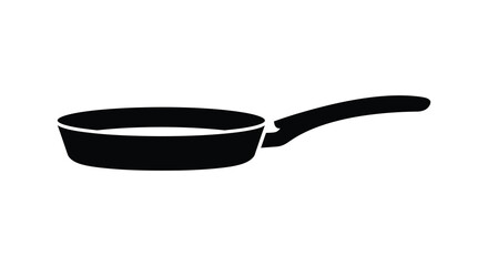 Simple black and white illustration of a frying pan on white background
