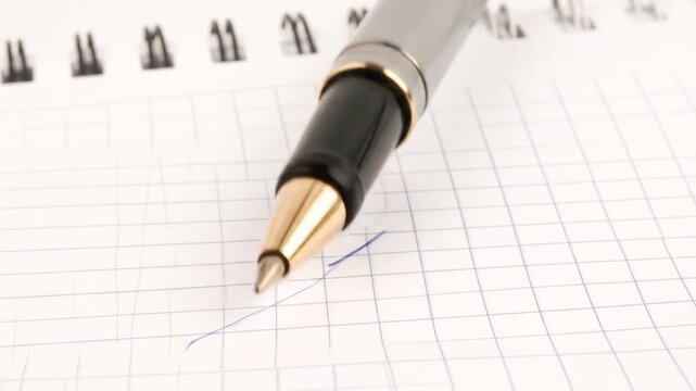 Close up of a pen on a notebook page.