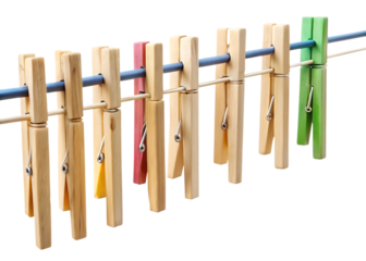 Colorful Wooden Clothespins on a Clothesline with Transparent Background laundry isolated on a transparent background
