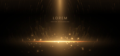 Elegant gold glowing line with lighting effect sparkle on black background.