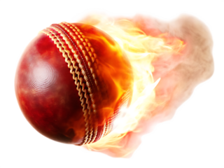 Cricket Ball in Flames Motion Effect sport game isolated on a transparent background