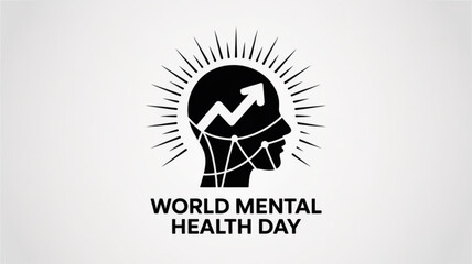 Obraz premium A symbolic representation of mental health awareness with a head silhouette, arrow, and the text world mental health day