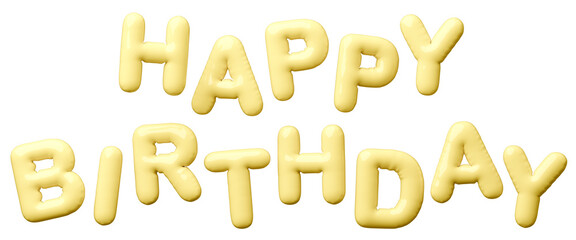 3D画像_風船_HAPPY BIRTHDAY_黄色