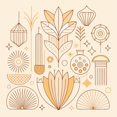 Elegant delicate line art elements collection