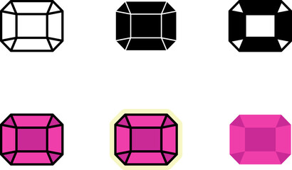 Diamond Icons Set Monochrome and Colorful Variations