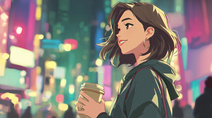 Woman having coffee in the city