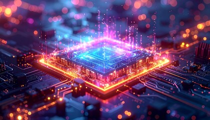 Glowing CPU  High-Tech Digital Processor Illustration