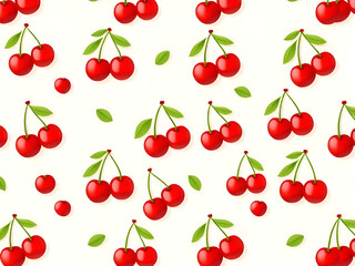 a seamless pattern of cherries and leaves on a white