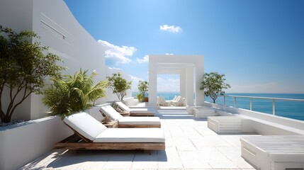 Fototapeta premium bright outdoor lounge with minimal design and empty chairs