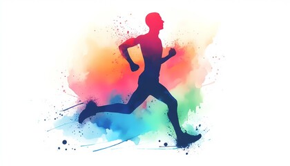 Silhouette of a runner on a colorful watercolor background illustration art