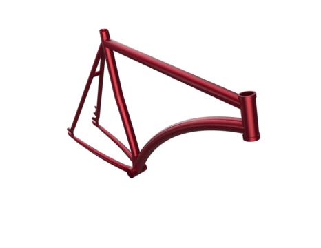 Stylized Red Metal Alloy Bicycle Skeleton: Isolated Geometric 3D Model with Clean Transparent Background – Premium Quality Technical Diagram for Speed Racing and Mechanical Parts.