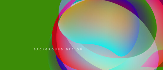 Abstract colorful shapes overlap. Vibrant green background provides contrast. Modern design element for digital projects.