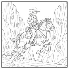 Obraz premium Space Cowboy Riding a Hover Horse Across a Lunar Canyon Coloring Page