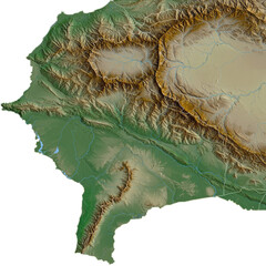 Detailed Topographical Relief Map of Bhutan Highlighting Mountainous Terrain and River Systems with Shaded Green Background for Geographic