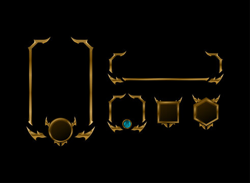Set of Fantasy Gothic Medieval Dark Gold Frame Templates &mdash; Profile Frame and Banner Designs for Trading Card, RPG Game UI, and Fantasy Elements