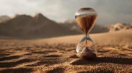elegant hourglass in desert sand dune landscape