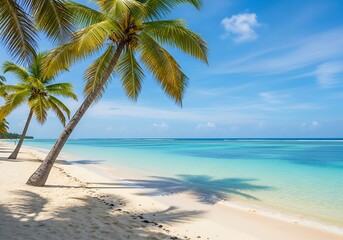 Tropical Beach Paradise with Palm Trees.
