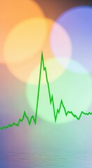 A vibrant green line graph displaying fluctuating data with a sharp peak against a soft, colorful bokeh background, representing trends or statistics.