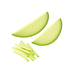 Sliced Green Mango Wedges and Julienne Strips, Isolated on Transparent Background