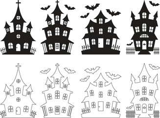 Fototapeta premium Haunted House Silhouette Vector Set – Spooky Halloween Building Illustration