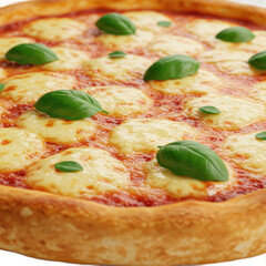 Delicious Pizza Margherita with Fresh Basil and Mozzarella Cheese on Transparent Background