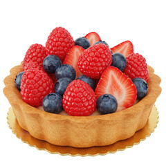 Delicious Mixed Berry Tart with Golden Crust on Red and Gold Gradient Background Pastry Delight 3D Render for Bakery Promotion