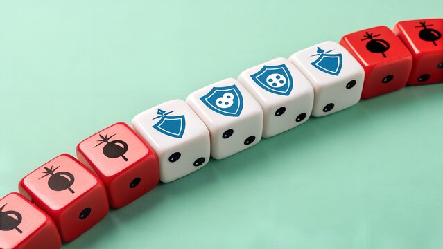 Cybersecurity Threat Response – Malware Protection and Digital Safety Concept, Abstract, Business, Technology, Dice Icons, Bug Symbols