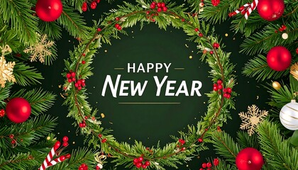 Christmas wreath frame with "Happy New Year" text