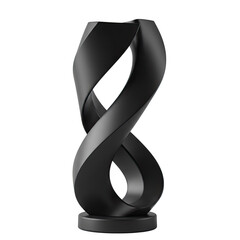 Dark Gray Twisted Mobius Strip Sculpture on Pedestal with Soft Lighting Modern Art 3D Render with Transparent Background for Digital Art and Design