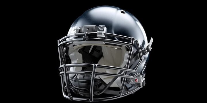 black american football helmet isolated on black background.