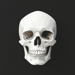 Obraz premium A detailed human skull is centered on a black background