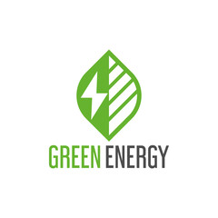 Fototapeta premium Green Energy Logo Template Design. Electric Charge Leaf Icon. Sustainable Eco Power Company Symbol