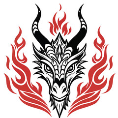 Naklejka premium Dragon head with flames isolated on white background, showcasing intricate details and a fierce, mythical aesthetic design