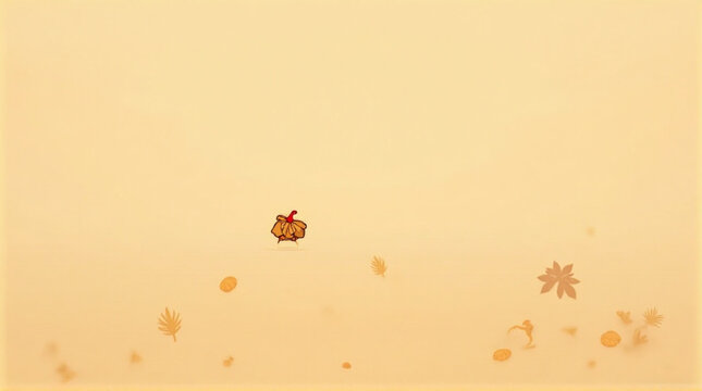 Dreamy autumn scene with whimsical pumpkin character and floating leaves for children's stories or fall-themed designs evoking peace and gentle joy