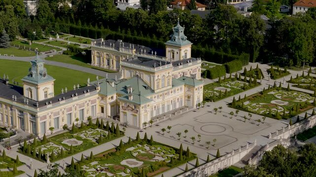 Wilanow Royal Palace of king Jan III Sobieski with surrounding garden within Wilanow historic district of Warsaw in Poland