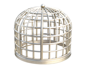 Ornate Silver Birdcage with Round Dome and Vertical Bars aviary enclosure isolated on a transparent background