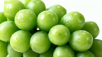Close-up of fresh green grapes with water droplets