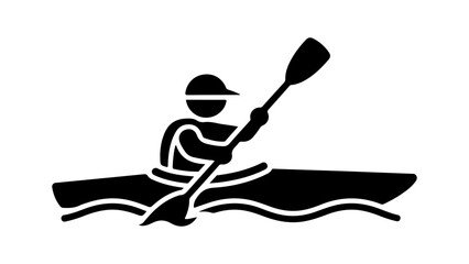 Minimalist Flat Vector Kayaker Silhouette on White Background
