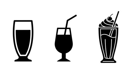 Flat Vector Beverage Icons Collection with Glasses and Straws