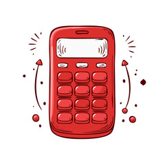 Obraz premium Red calculator drawing with round buttons, simple mathematical tool illustration, sketch design for educational purposes