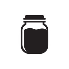 Minimalist Black Silhouette Jar Icon with Lid and Liquid