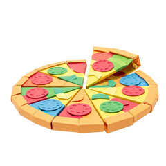 Colorful 3D Paper Cutout Pizza with Slices on Orange Gradient Background